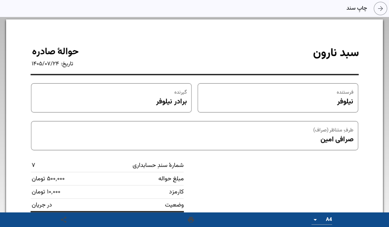 پیش نمایش حواله صادره صرافی امین